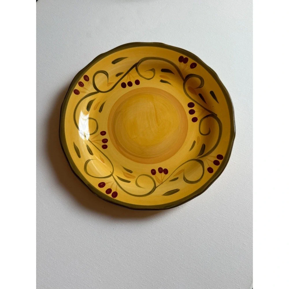 Home Trends Baja Salad Plates Set of 2 Yellow Berry Vine Hand Painted Stoneware